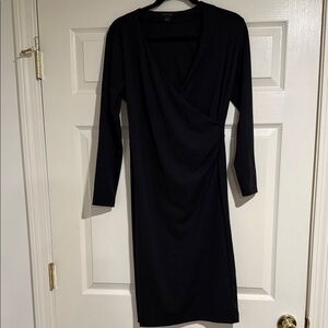 Ann Taylor Black Long-Sleeve Faux-Wrap Sheath Dress